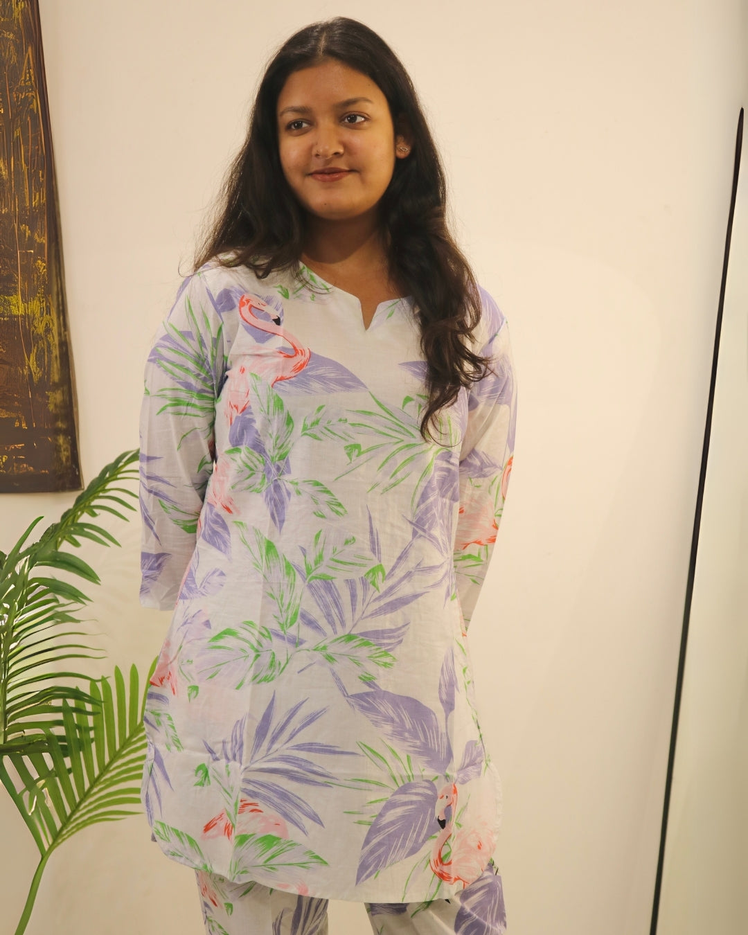 White Flamingo Cotton Co-ord Set