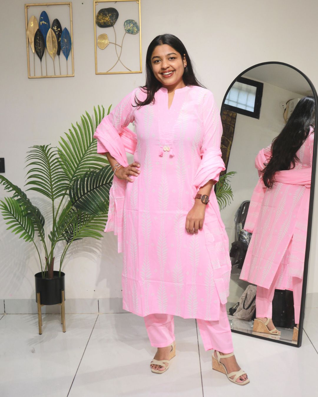 Pastel Pink Cotton Kurta Set with Dupatta