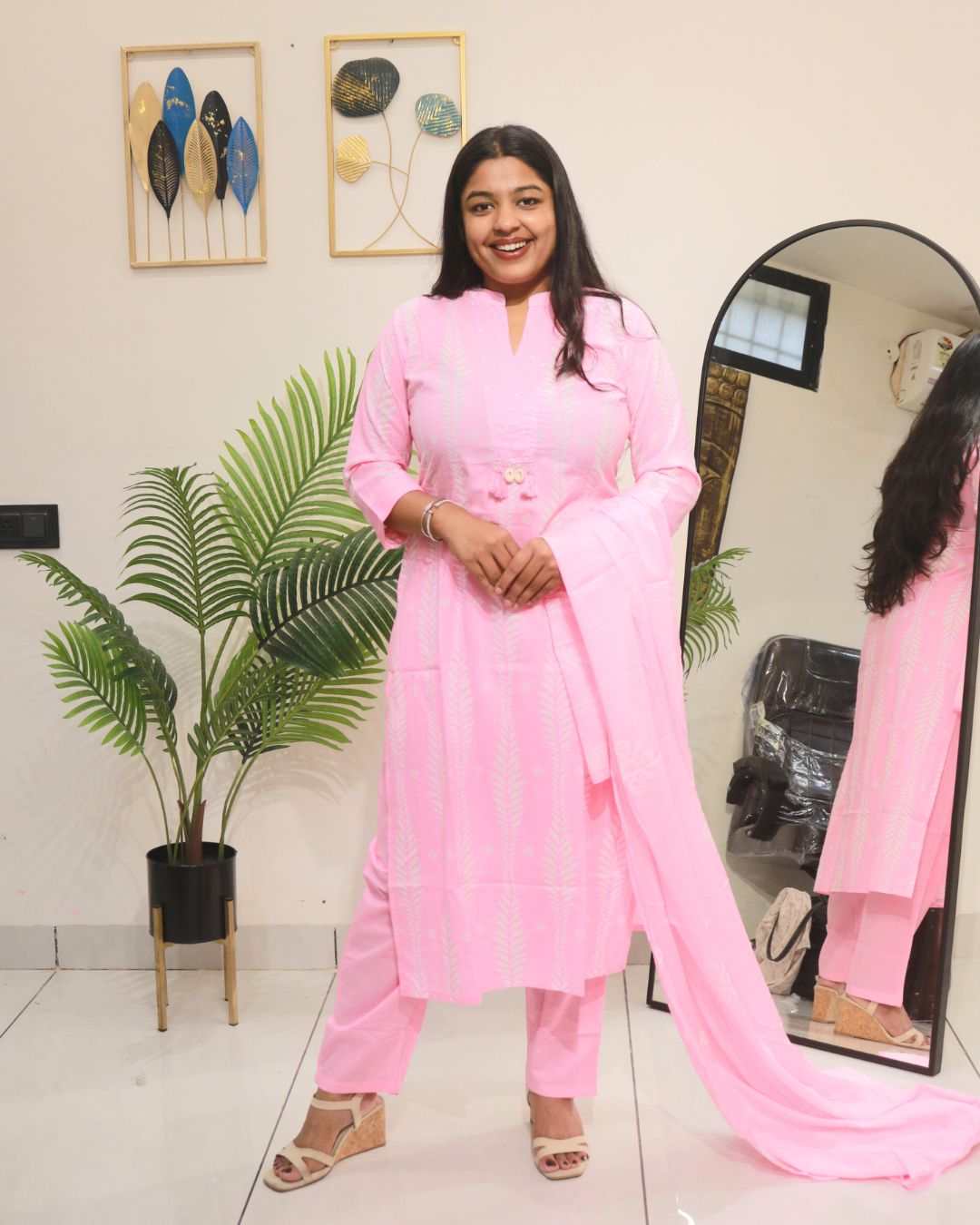 Pastel Pink Cotton Kurta Set with Dupatta