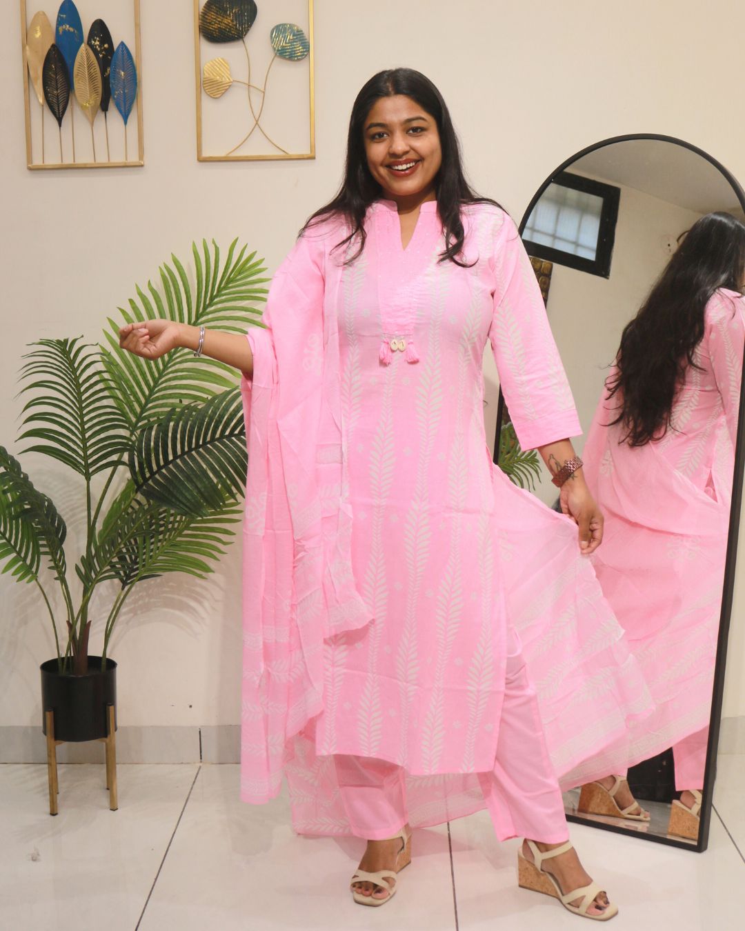 Pastel Pink Cotton Kurta Set with Dupatta