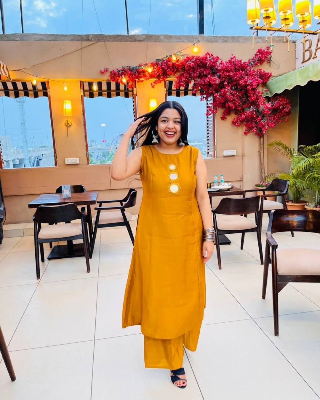 Mustard Mirror Work Co-ord Set with Pockets