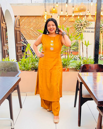 Mustard Mirror Work Co-ord Set with Pockets