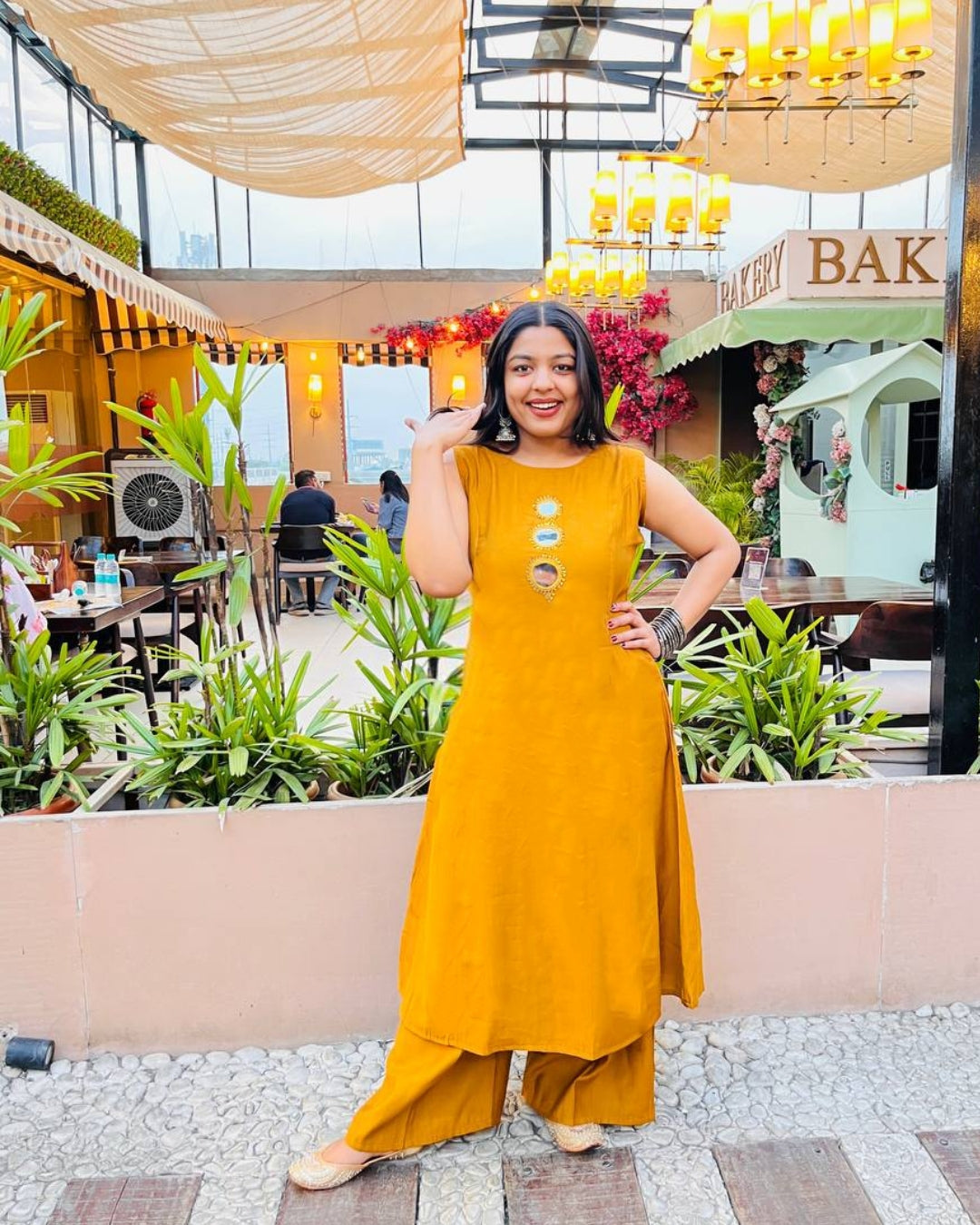 Mustard Mirror Work Co-ord Set with Pockets