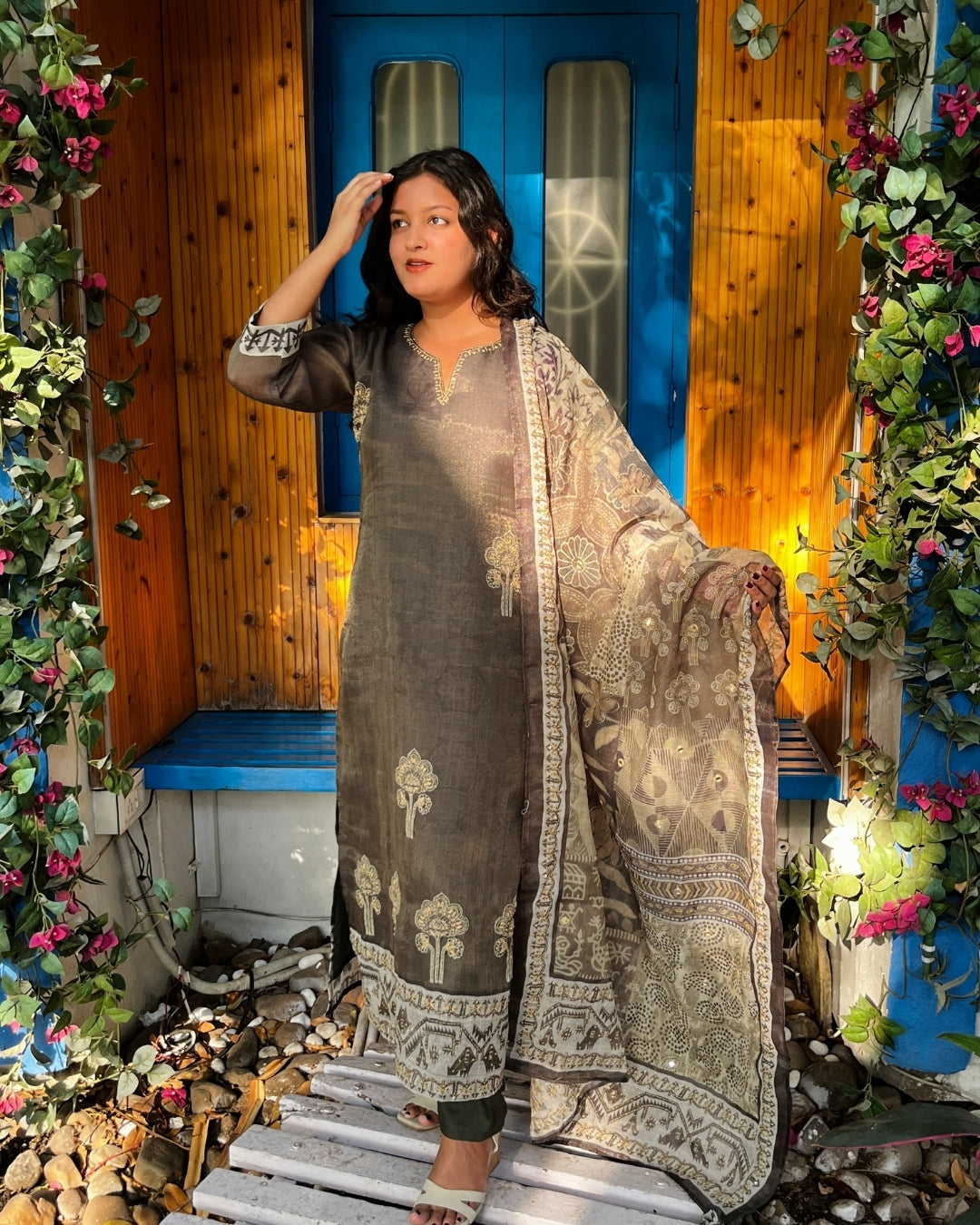 Palm Green Cotton Thread Work Kurta Set