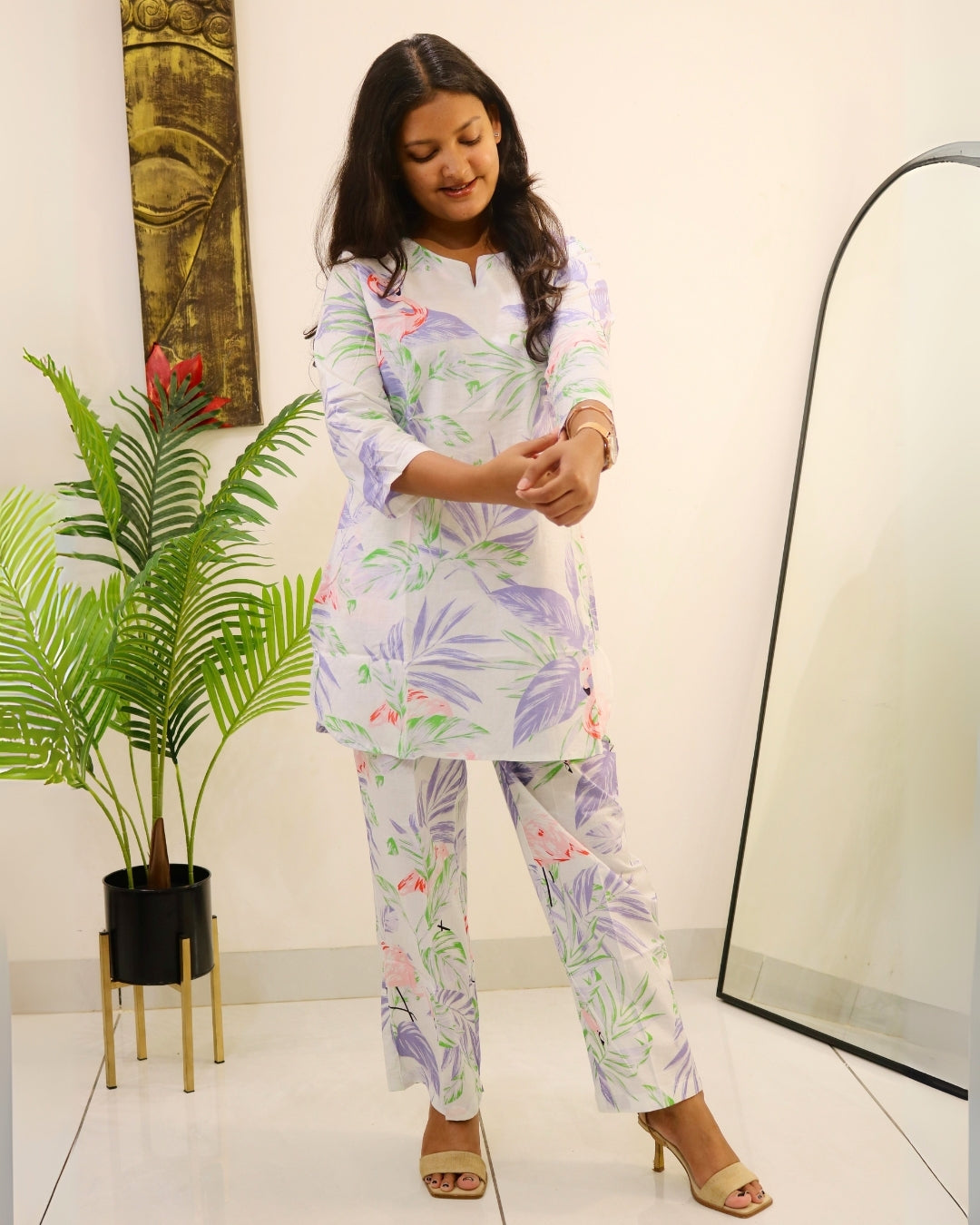 White Flamingo Cotton Co-ord Set