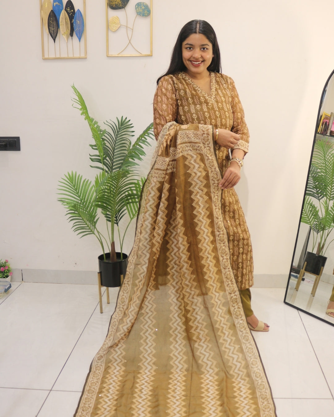 Mustard Yellow Cotton Thread Work Kurta Set