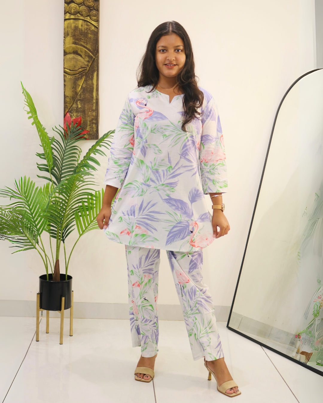 White Flamingo Cotton Co-ord Set