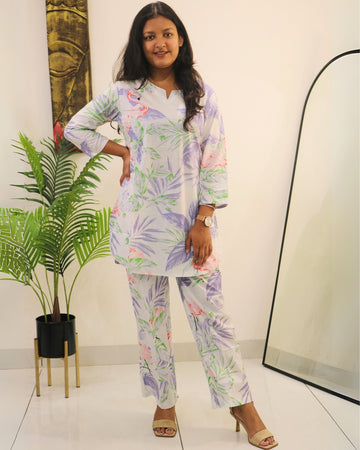 White Flamingo Cotton Co-ord Set