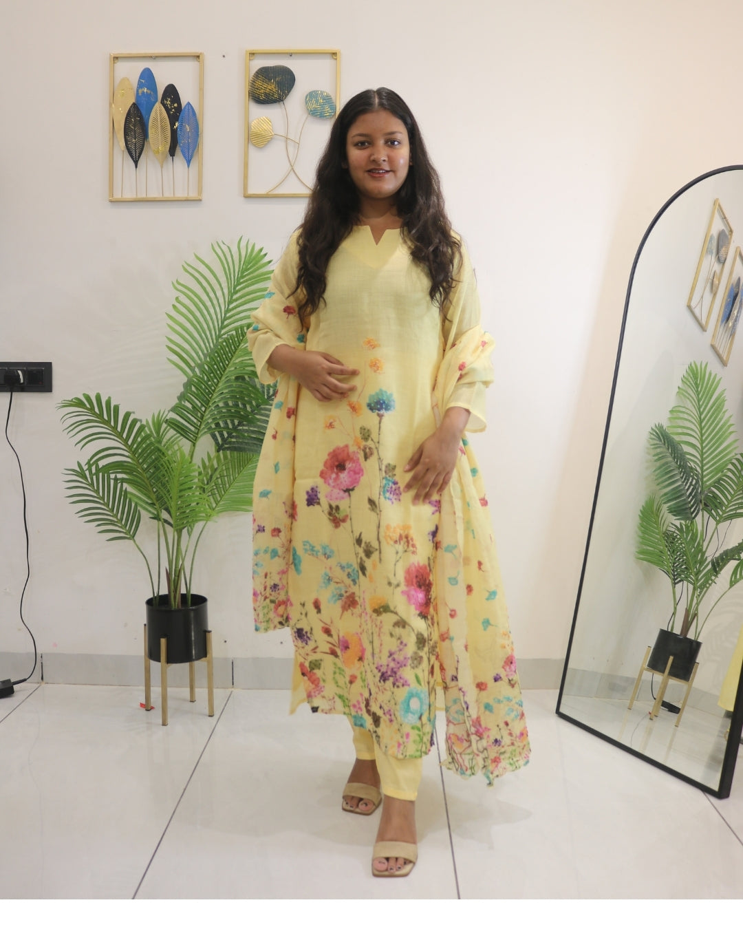 Butter Yellow Thread Work Kurta Set