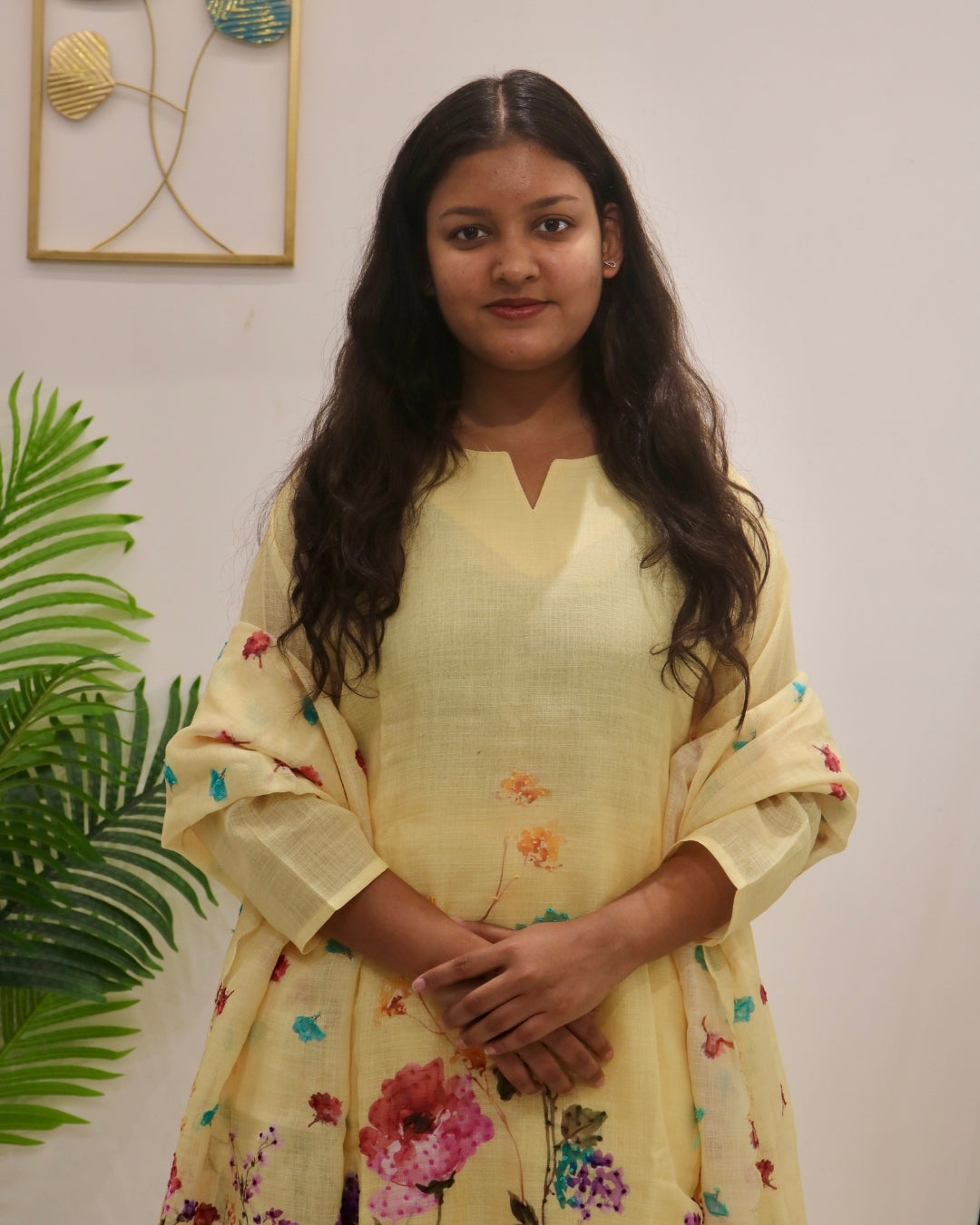 Butter Yellow Thread Work Kurta Set