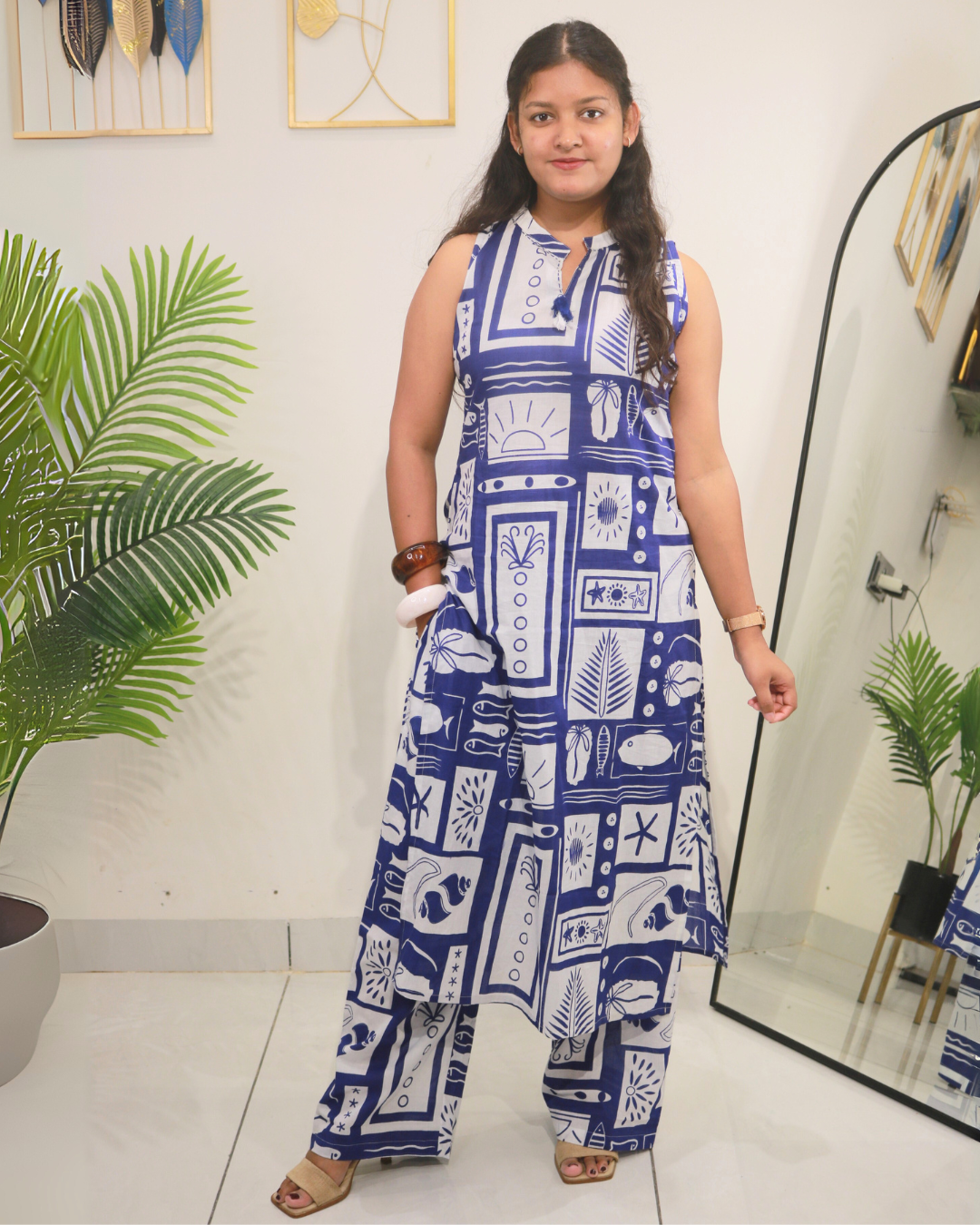 Indigo Mosaic Sleeveless Cotton Co-ord Set