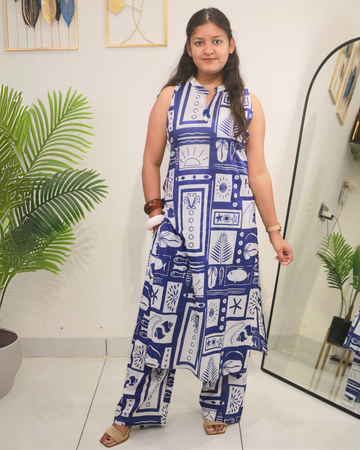 Indigo Mosaic Sleeveless Cotton Co-ord Set