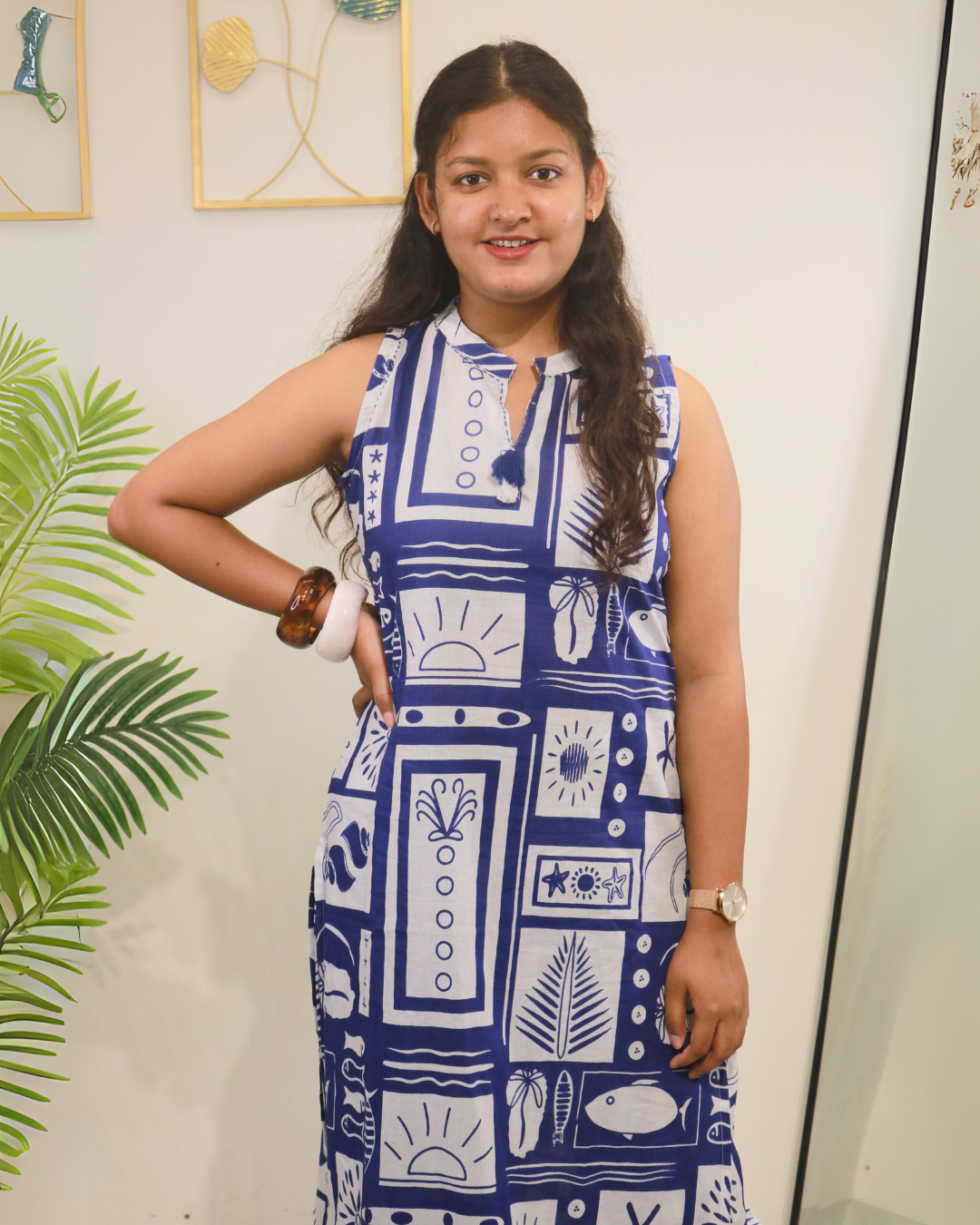 Indigo Mosaic Sleeveless Cotton Co-ord Set