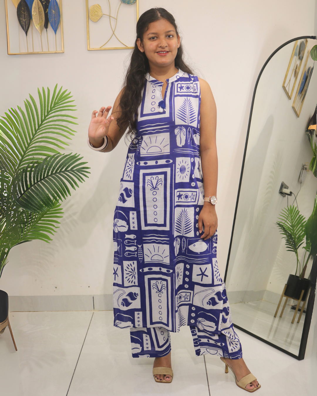 Indigo Mosaic Sleeveless Cotton Co-ord Set